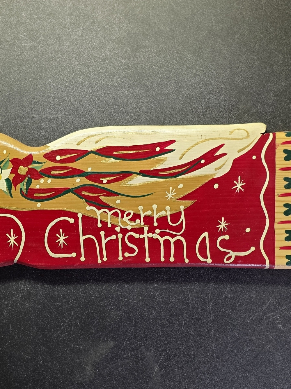 Vintage J.D.I. Hand Painted Wooden Merry Christmas Angel Mexico Decor